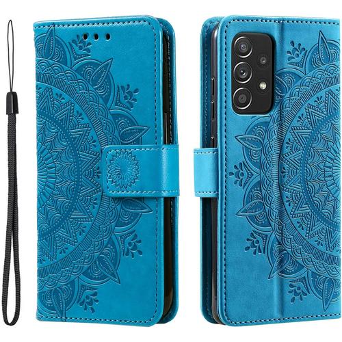 Coque Pour Samsung Galaxy A53 5g Bleu,Housse En Cuir Premium Flip Case Portefeuille Etui Avec Stand Support Et Carte Slot Samsung Galaxy A53 - Bleu