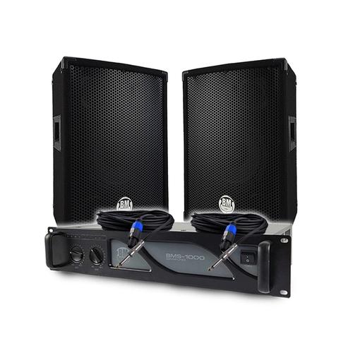 Pack Sono DJ BM SONIC Amplificateur BMS1000 1000W, Paire d'Enceintes Passives BMS08 2x300W, Câbles, Sonorisation PRO