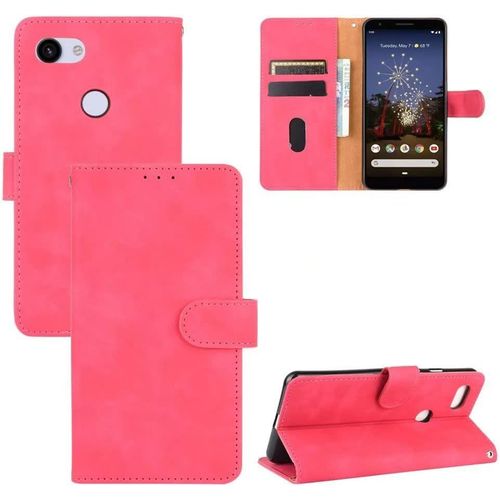 Compatible Avec Coque Google Pixel 3a Xl, Portefeuille Etui Cuir Magnétique Housse Avec Fentes De Cartes, Antichoc Support+Protecteur D'écran En Verre Trempé*2-Rose Rouge