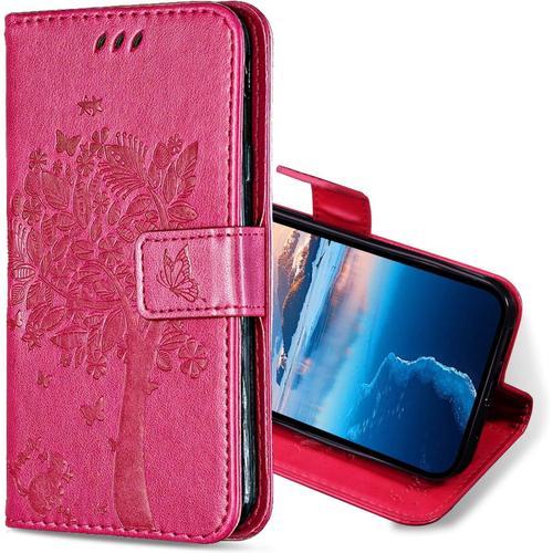 Coque Pour Oppo A52 / Oppo A72 / Oppo A92, Etui Protection Housse Premium En Cuir Pu, Antichoc Étui À Rabat Portefeuille Flip Case Pour Oppo A52 / A72 / A92 (Rose Vif)