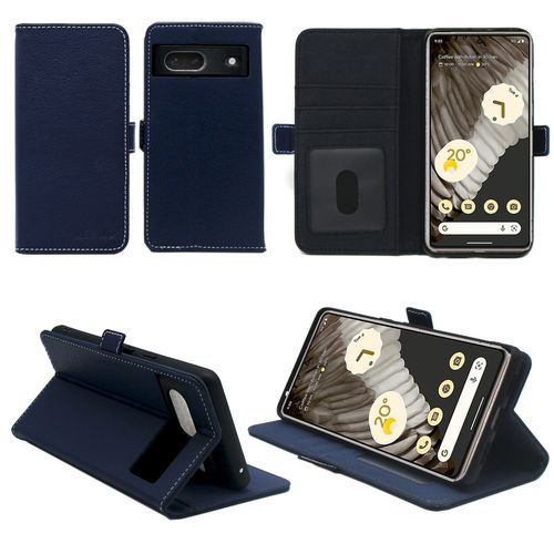 Google Pixel 7 5g Etui Protection Portefeuille Bleu À Rabat Avec Porte Cartes - Housse Folio Bleue Navy Coque Silicone Antichoc Smartphone 2022 - Accessoires Pochette Case