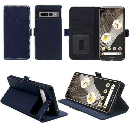 Google Pixel 7 Pro 5g Etui Protection Portefeuille Bleu À Rabat Avec Porte Cartes - Housse Folio Bleue Navy Coque Silicone Antichoc Smartphone 2022 - Accessoires Pochette Case