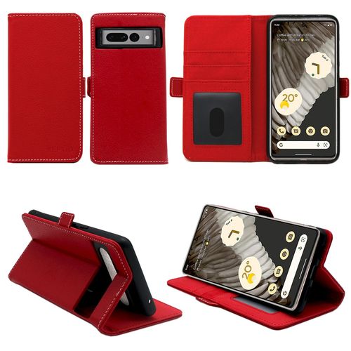 Google Pixel 7 Pro 5g Etui Protection Portefeuille Rouge À Rabat Avec Porte Cartes - Housse Google Pixel 7 Pro 5g Folio Coque Silicone Antichoc Smartphone 2022 - Accessoires Pochette Case