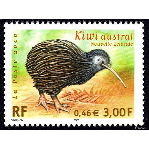 France 2000, Très Beau Timbre Neuf** Luxe Yvert 3360, Émission Commune France - Nouvelle-Zélande, Faune En Voie De Disparition, Le Kiwi Austral.