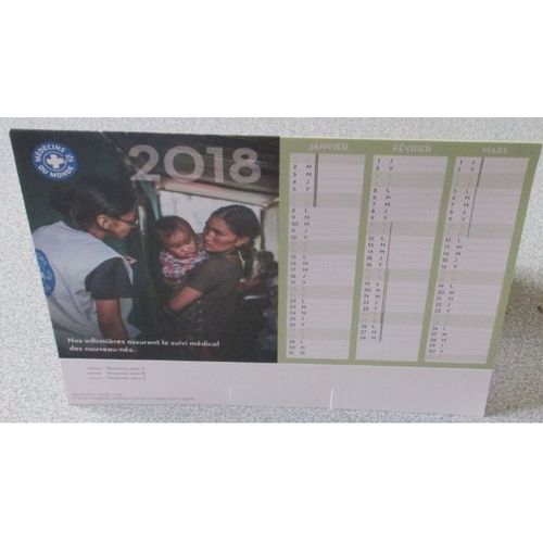 Calendrier 2018 Médecins Du Monde - Chevalet Réversible Sur 4 Côtés - Dimensions Plié À Plat 21x15.5cm