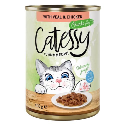 12x400g Catessy Bouchées En Sauce Veau, Poulet - Pâtée Pour Chat