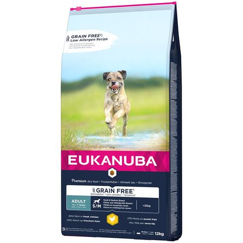 2x12kg Eukanuba Grain Free Adult Small / Medium Breed Poulet - Croquettes Pour Chien