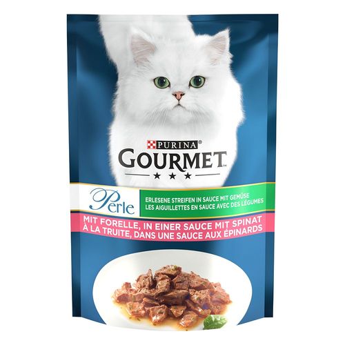 26x85g Gourmet Perle Les Aiguillettes De Truite, Épinards - Pâtée Pour Chat