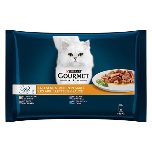 4x85g Gourmet Perle Aiguillettes De Dinde, Thon, Canard, Agneau - Pâtée Pour Chat