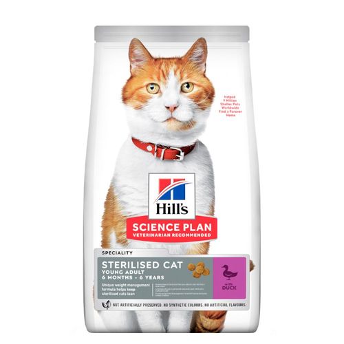 3kg Hill's Science Plan Young Adult Sterilised, Canard - Croquettes Pour Chat