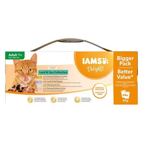 48x85g Iams Delights Adult Terre & Mer En Sauce - Pâtée Pour Chat