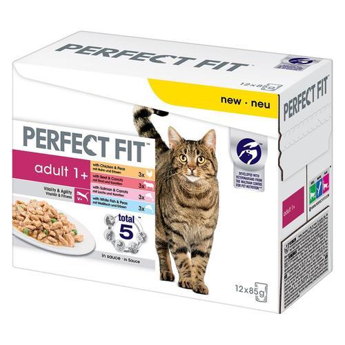 12x85g Lot Poulet, Boeuf, Saumon, Poisson Perfect Fit - Nourriture Pour Chat