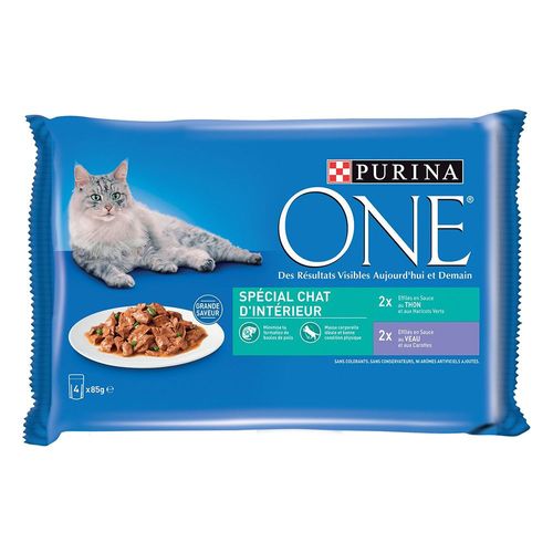4x85g Chat D'intérieur Thon, Veau Purina One - Pâtée Pour Chat