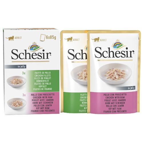 6x85g Schesir En Gelée Lot Mixte Filet De Poulet + Poulet, Jambon En Gelée - Pâtée Pour Chat