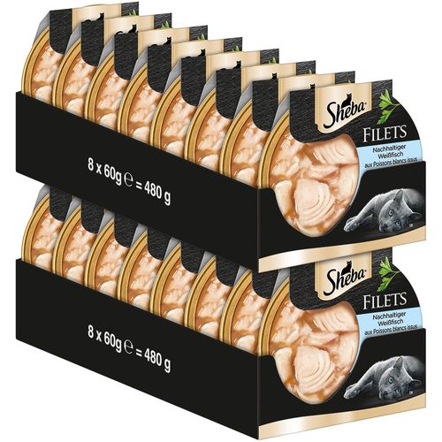16x60g Sheba Dômes Filets Fins Poissons Blancs - Pâtée Pour Chat