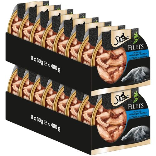 16x60g Sheba Dômes Filets Fins Poulet, Thon - Pâtée Pour Chat