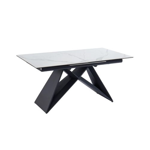 Table À Manger Extensible Libsy - 6 À 8 Couverts - Céramique Et Métal - Blanc