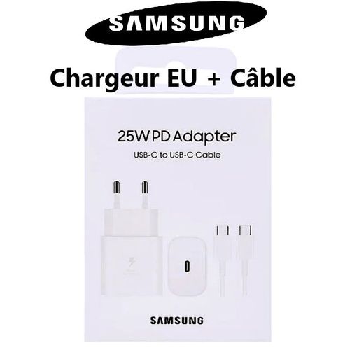 Chargeur Rapide 25w PD + Cable Usb-C Usb-C original Samsung
