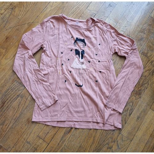 T-Shirt Manche Longue Kiabi Rose Imprimé Taille 12 Ans
