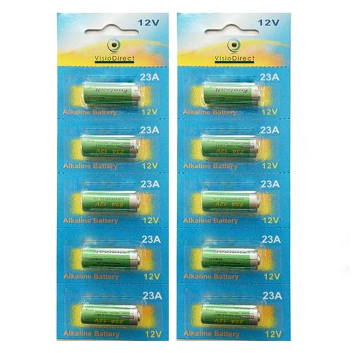 Lot de 10 Piles Alcaline 12V type A23/23A compatibles LRV08/L1028/8LR932/8LR23/VR22/8F10R/EL12 - Visiodirect -
