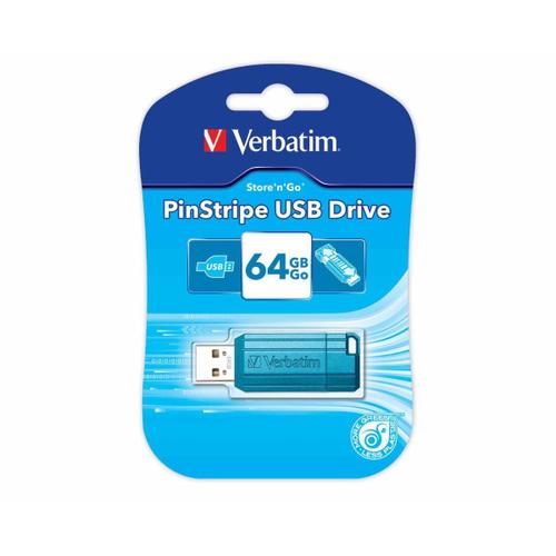 VERBATIM USB DRIVE 2.0 PINSTRIPE 64GB STORE?N?GO CARIBBEAN BLUE