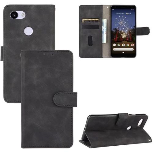 Compatible Avec Coque Google Pixel 3a Xl, Portefeuille Etui Cuir Magnétique Housse Avec Fentes De Cartes, Antichoc Support+Protecteur D'écran En Verre Trempé*2-Noir