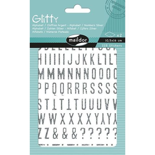 Maildor Glitty, Sach 2 Pl 10,5x16cm, Alphabet / Chiffres, Argent