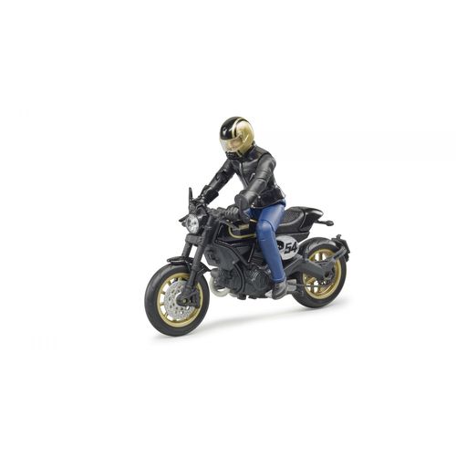 Bruder Moto Scrambler Ducati Cafe Racer Noire Et Dorée, Avec Motard