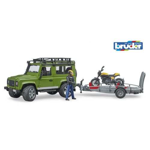 Vehicule Loisir Land Rover Defender Avec Remorque, Moto Scrambler Ducati Et Motard