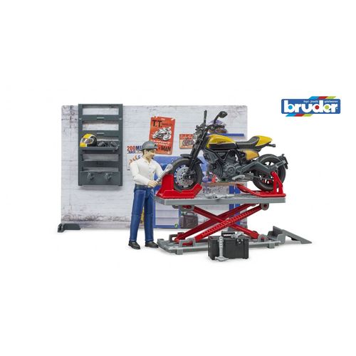 Theme Coffret Figurine Mécanicien Bworld Avec Moto Scrambler Ducati Et Accessoires