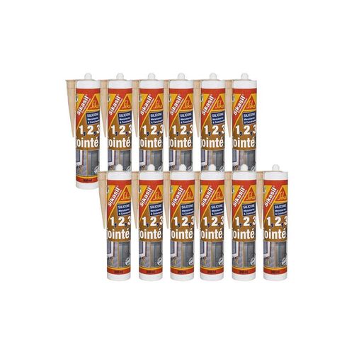 Lot de 12 mastics silicone SIKA Sikasil construction - Gris - 300ml