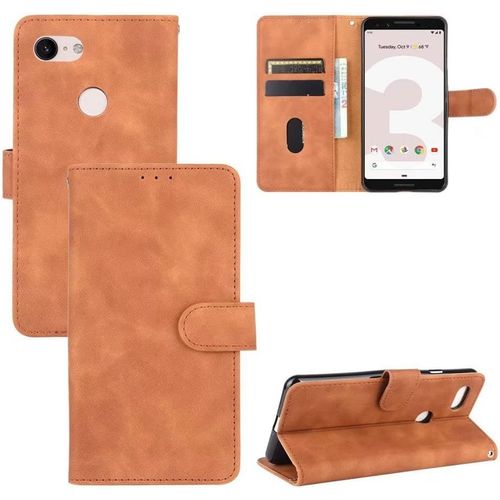 Compatible Avec Coque Google Pixel 3, Portefeuille Etui Cuir Magnétique Housse Avec Fentes De Cartes, Antichoc Support+Protecteur D'écran En Verre Trempé*2-Brun