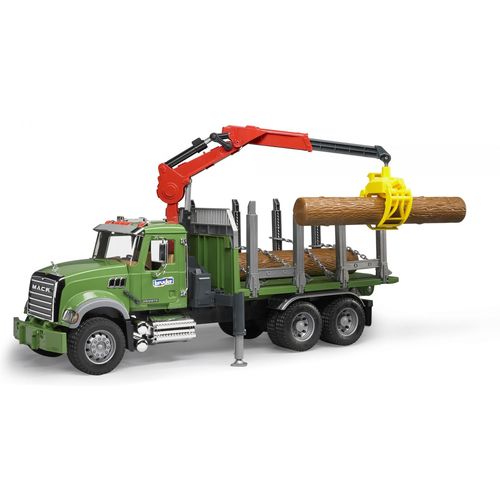 Bruder Camion De Transport De Bois Mack Granite Avec Grue Et Rondins De Bois