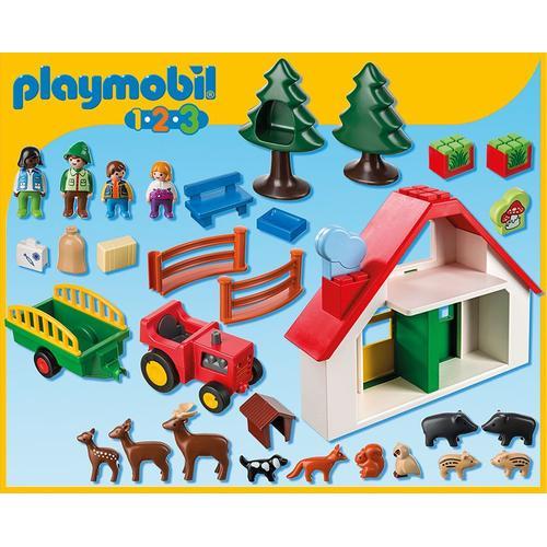 PLAYMOBIL 123 GROS lot véhicules, personnages, animaux, maison