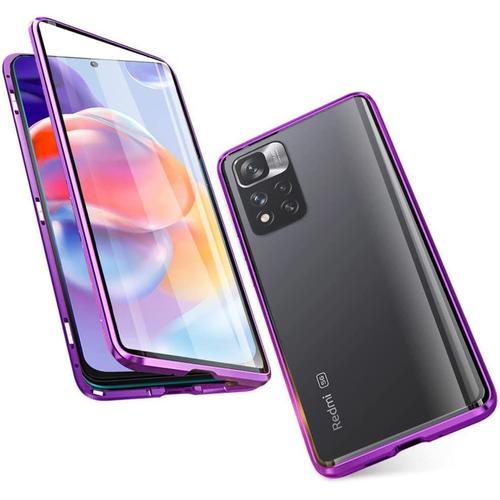 Coque Pour Xiaomi Redmi Note 11 Pro 4g/5g Adsorption Magnétique Étui Métal Cadre Antichoc Bumper Case Cover Avec Dual Transparente Verre Trempé, 360 Degré Full Body Protection Housse