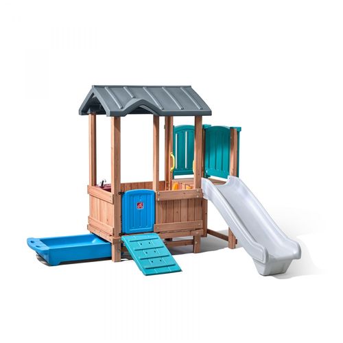 Maison Enfant Avec Toboggan | Aire De Jeux Pour L'extérieur | Maisonnette / Cabane De Jeu En Plastique - Step2 Woodland Adventure