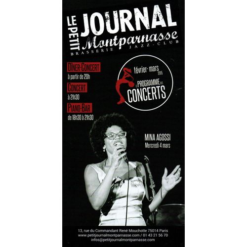 Programme Petit Journal Montparnasse Février-Mars 2015 : Mina Agossi, Bill Deraime, Viktor Lazlo...