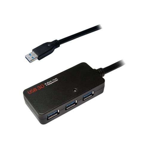 LogiLink USB 3.0 Active Repeater Cable up to 10m with 4-Port Hub - Câble de rallonge USB - USB 3.0 - jusqu'à 10 m