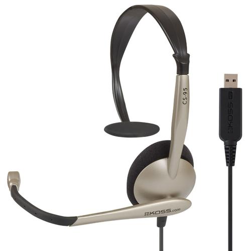 Casque d'Écoute Filaire USB avec Microphone Anti-bruit, Bureau Vidéoconférence, , Beige, KOSS, CS95 USB