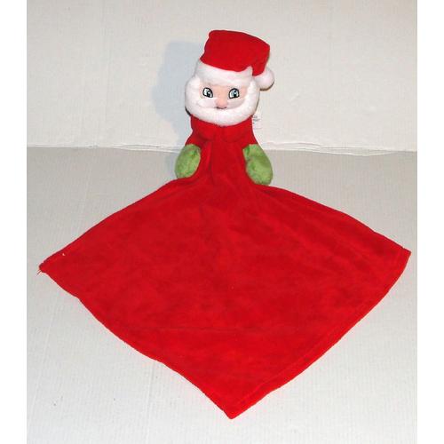 Doudou Pere Noel Assis Mouchoir Rouge - Peluche Pere Noel Jourdain