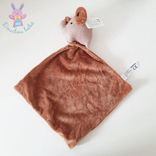 Doudou Éléphant Grelot Rayé Marron Et Blanc Mouchoir Zeeman