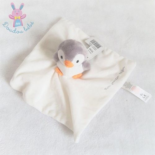 Doudou Plat Pingouin Blanc Gris Mon Premier Sergent Major