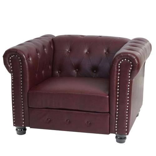 Fauteuil De Luxe Chesterfield, Fauteuil Relax, Similicuir   Pieds Ronds, Brun Rouge