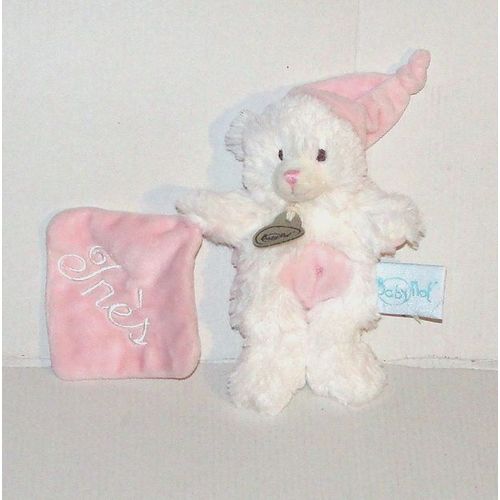 Doudou Ours Blanc Mouchoir Rose Ines Calina Doudou Et Compagnie - Peluche Ourson D & C 14 Cm