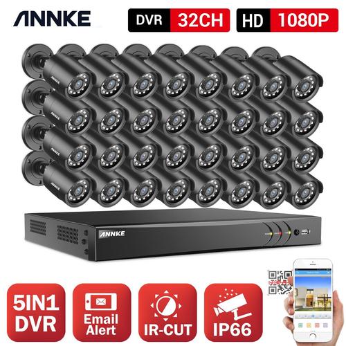 Kit Vidéosurveillance Full HD 1080P Disque Dur 1To 32 Caméras 32 Canaux CH Système de Sécurité Complet NVR Ultra HD Vision Nocturne CCTV DVR IR