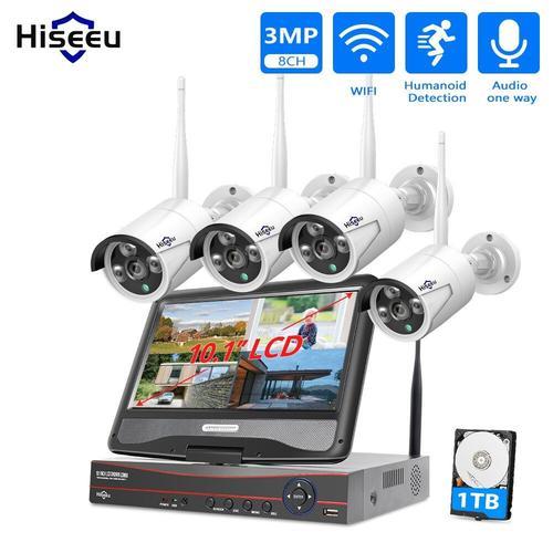 Wifi IP Kit Vidéosurveillance Full HD 1080P ONVIF 4 Caméras 8 Canaux CH Avec Écran LCD 10" Système de Sécurité Complet NVR Ultra HD Vision Nocturne CCTV DVR