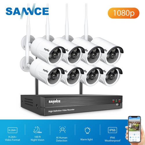 Wifi IP Kit Vidéosurveillance Sans Fil Full HD 1080P 8 Caméras 8 Canaux Système de Sécurité Complet NVR Ultra HD CCTV