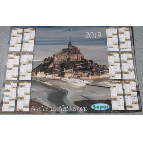 Calendrier 2019 Du Service Du Nettoiement Sepur - 29,5x21cm- Avec Petit Trou De Fixation - Avec Avec La Belle Image Du Mont-Saint-Michel