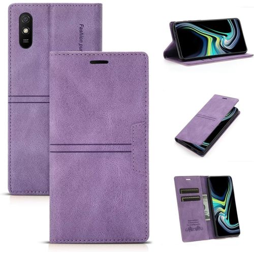 Compatible Avec Coque Xiaomi Redmi Note 7 Pro, Pu Cuir Flip Folio Portefeuille Avec Emplacement Carte, Magnétique Antichoc Support Etui Housse+2x Verre Trempé-Violet