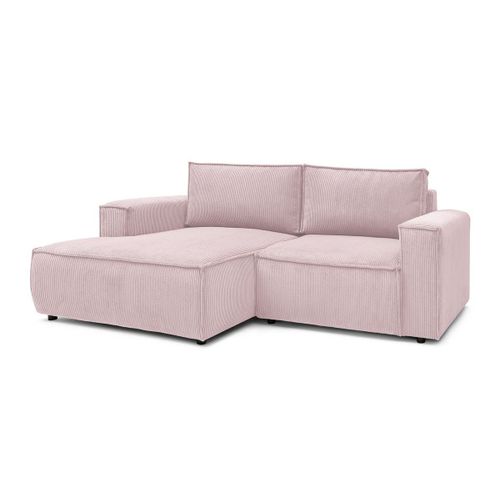 Canapé D'angle Fixe Compact Nihad Velours Côtelé Violet Angle Gauche